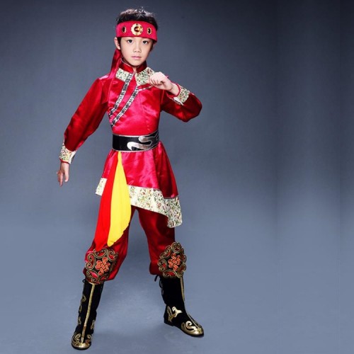 Boys Mongolian dance costumes Chinese ancient traditional Mongolia riding cosplay dance robes dresses
